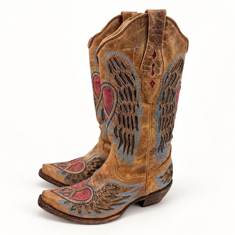 Corral A1976 Heart Angel Wings Embroidered Western Cowboy Boots Leather Snip Toe